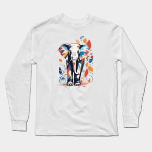 Colorful Matisse Inspired Elephant Design Long Sleeve T-Shirt